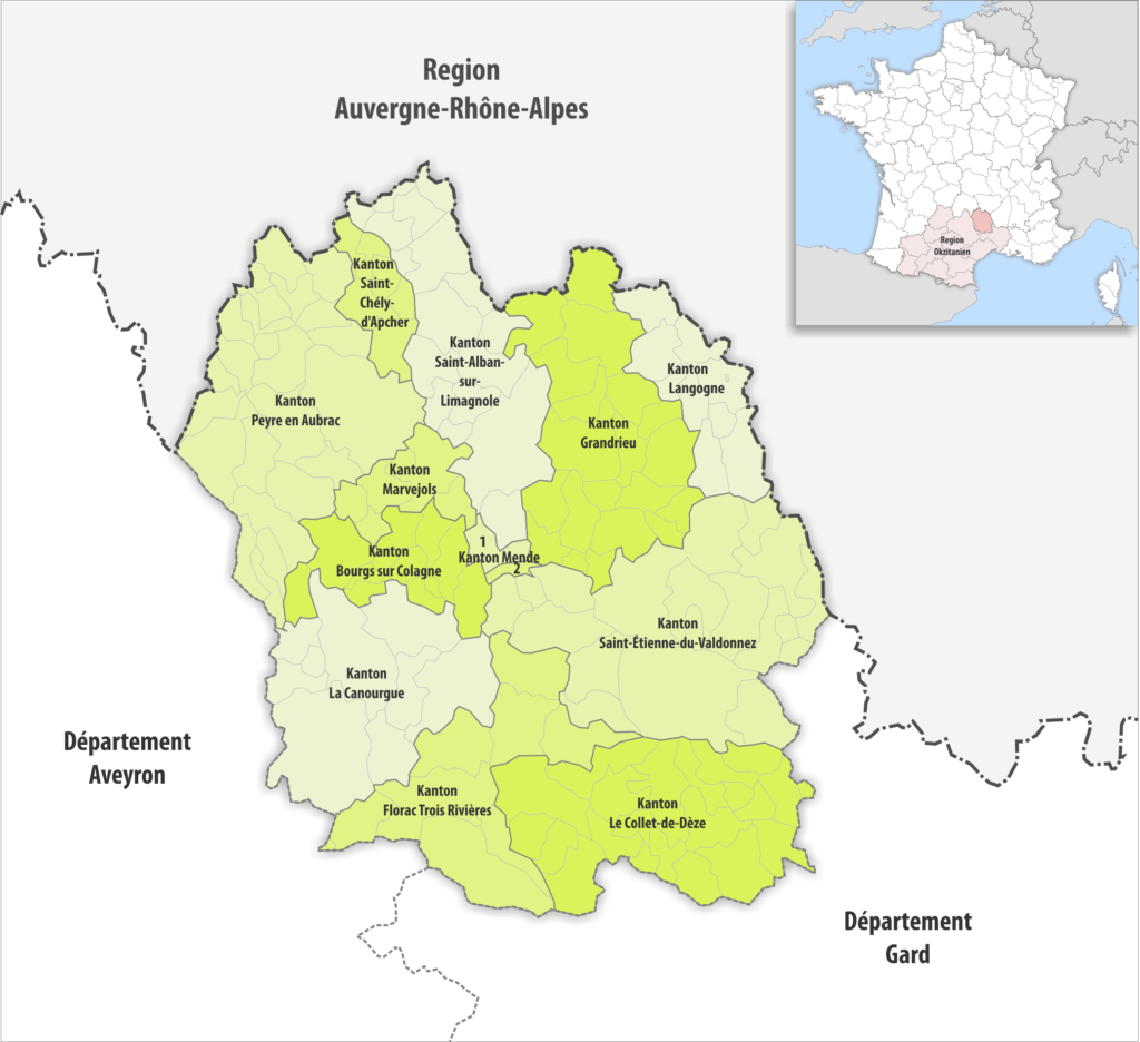 Carte des cantons du département de la Lozère.