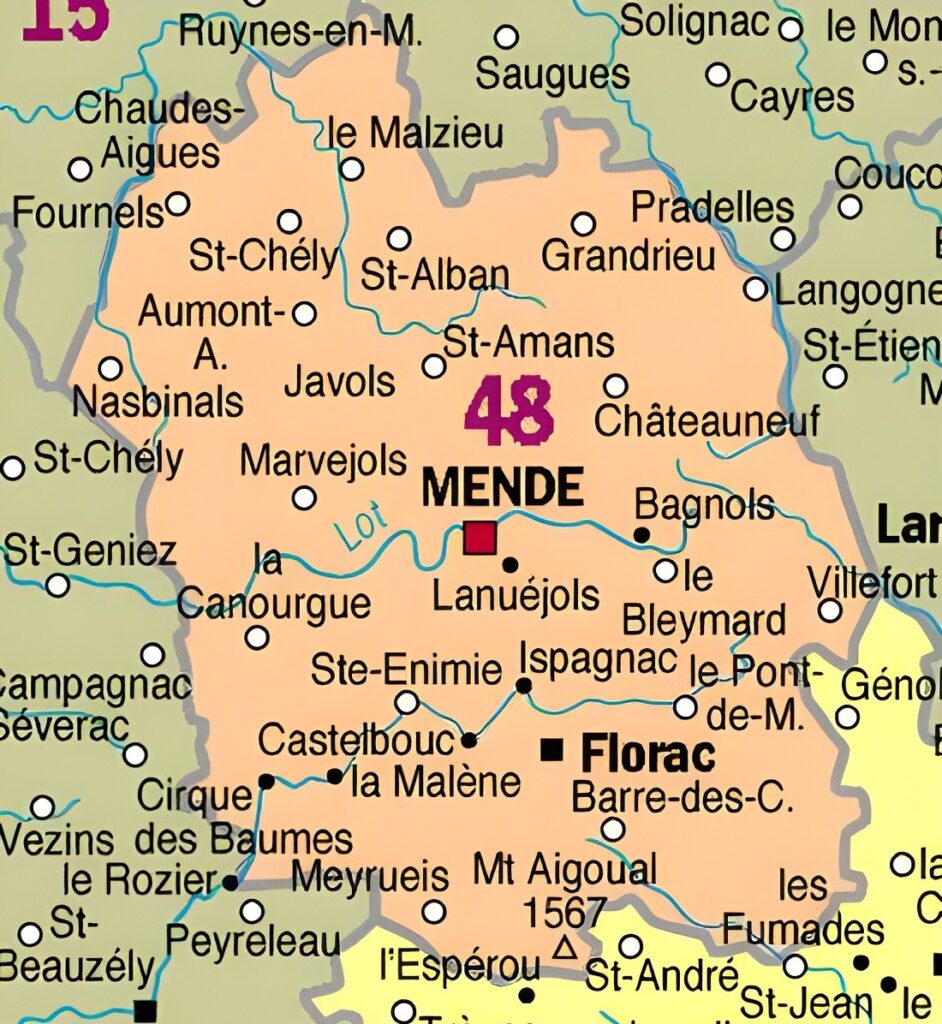 Carte des principales communes de la Lozère.