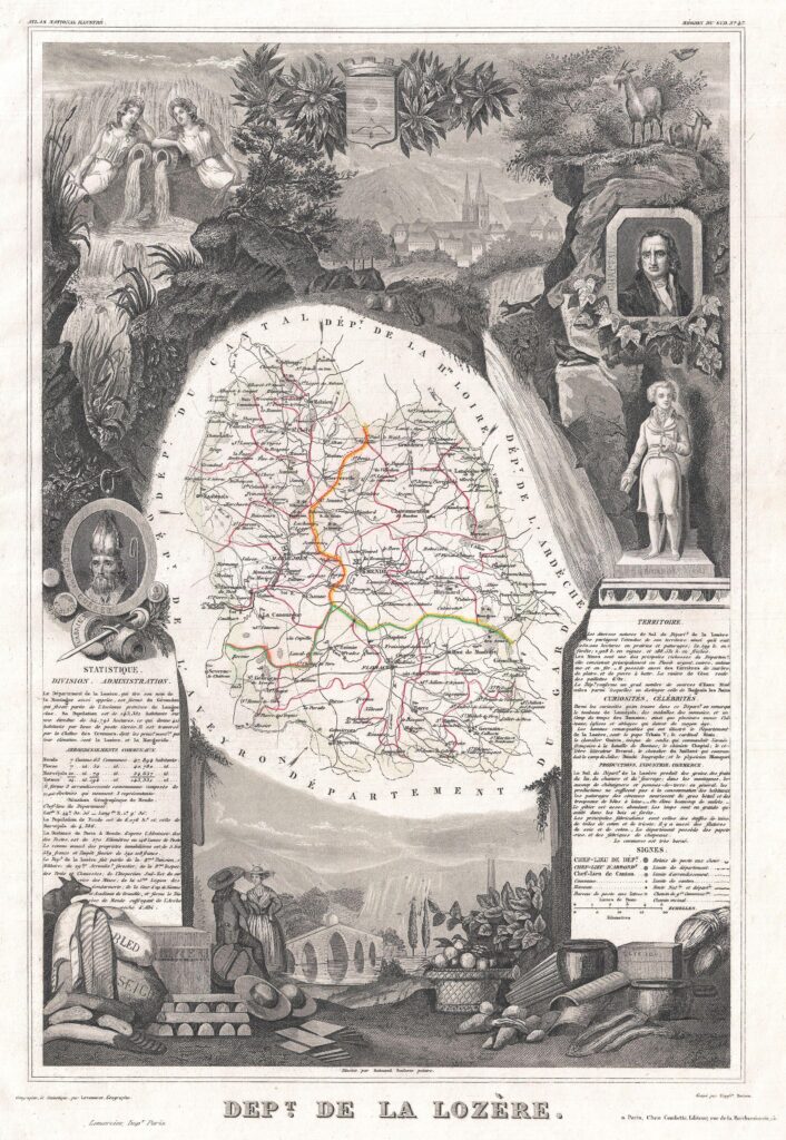 Carte du département de la Lozère 1852.