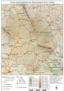 Carte topographique de la Lozère.