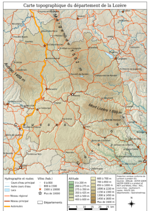 Carte topographique de la Lozère