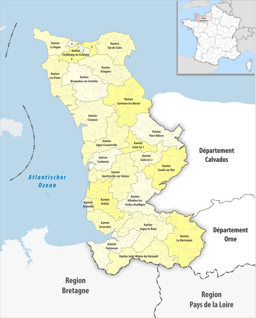 Carte des cantons du département de la Manche.