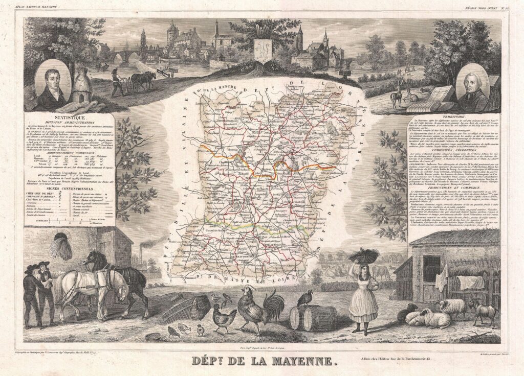 Carte du département de la Mayenne 1852.