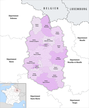 Carte des cantons du département de la Meuse