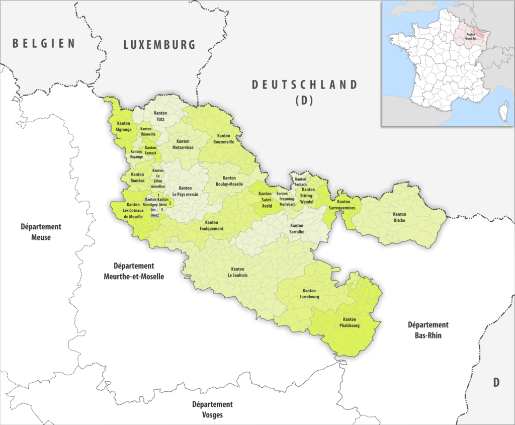 Carte des cantons du département de la Moselle.