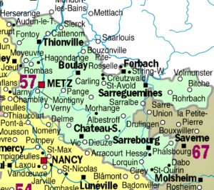Carte des principales communes de la Moselle