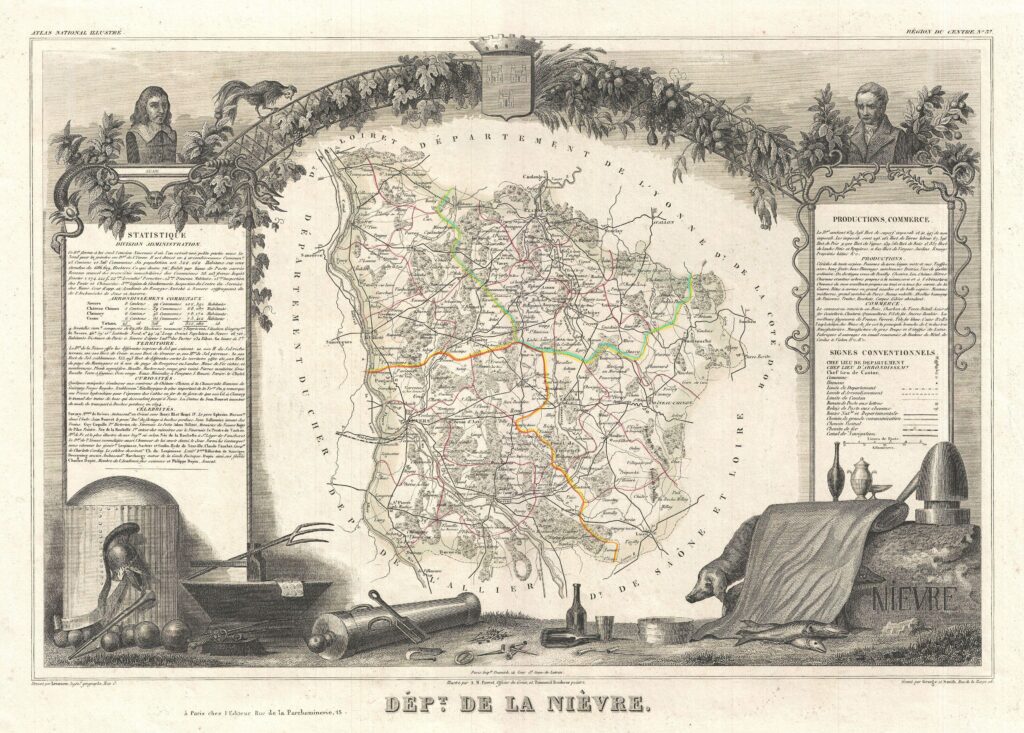 Carte du département de la Nièvre 1852.