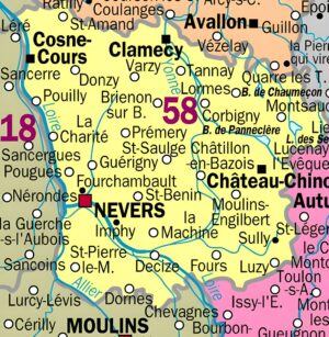 Carte des principales communes de la Nièvre