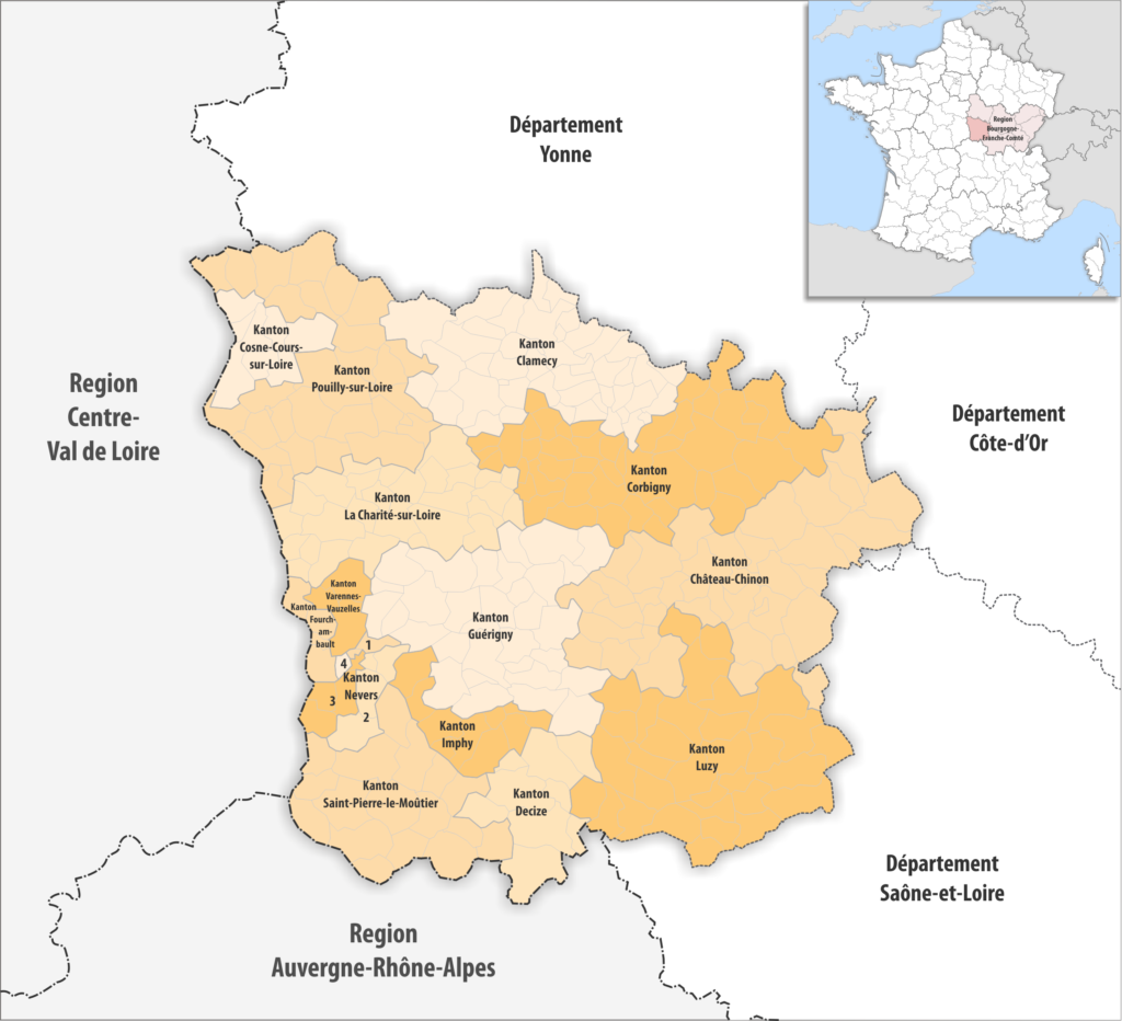 Carte des cantons du département de la Nièvre.