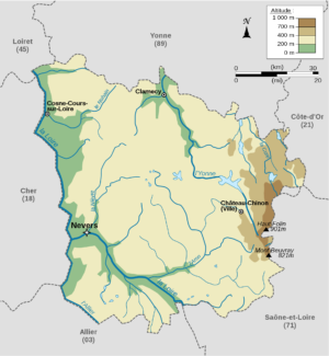 Carte physique de la Nièvre