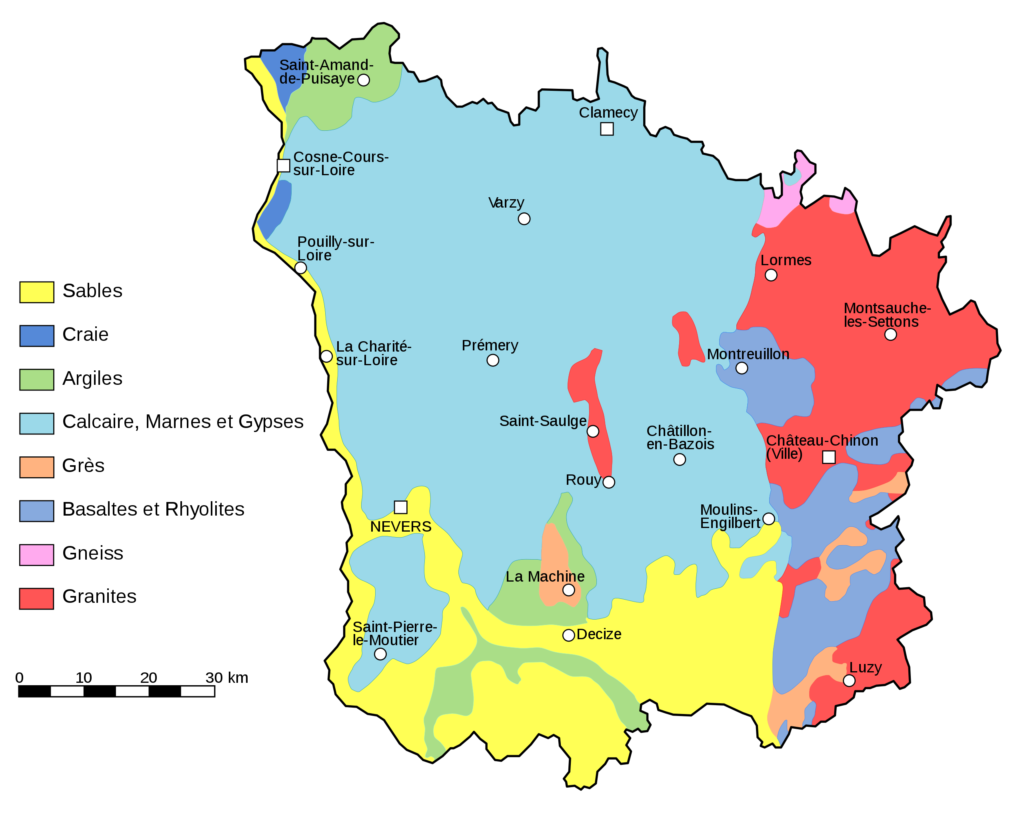 Carte géologique du département de la Nièvre.