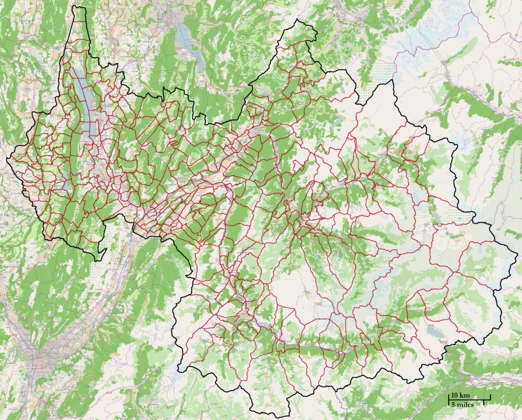 Carte des communes du département de la Savoie.