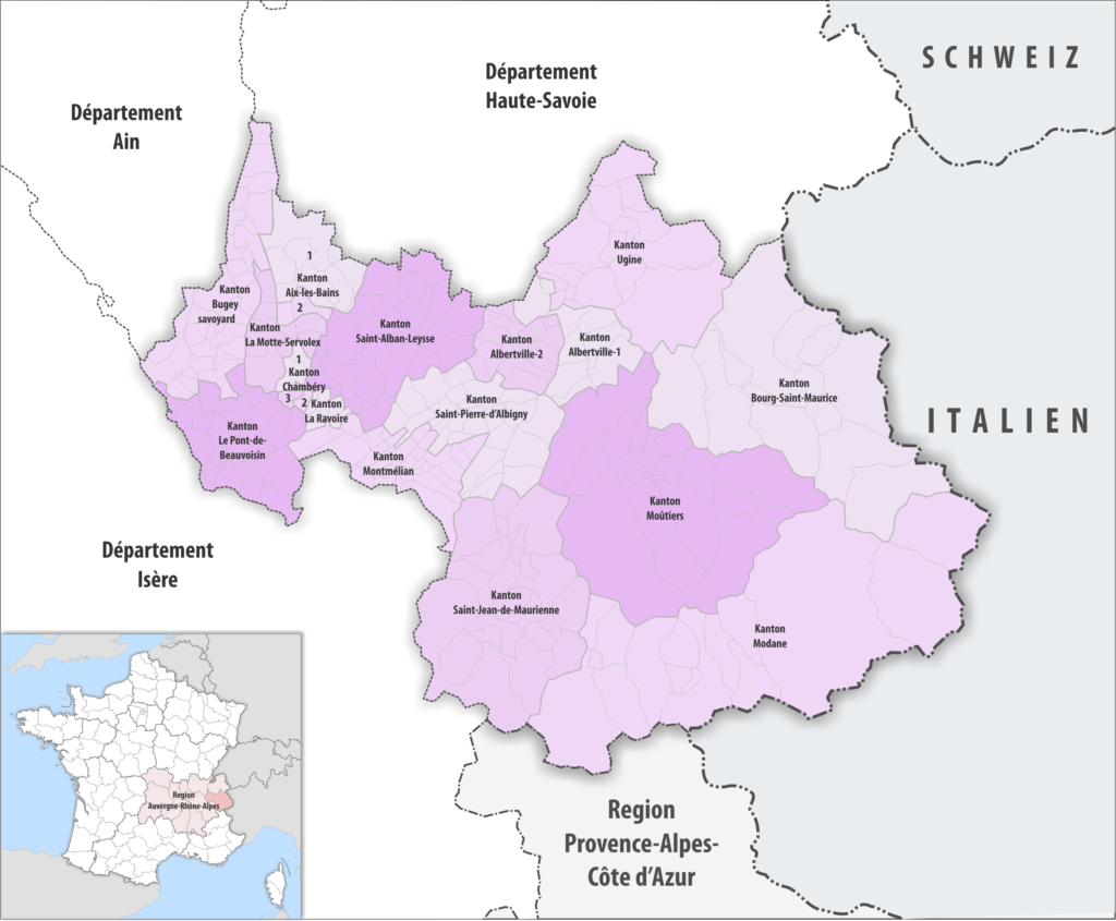 Carte des cantons du département de la Savoie.