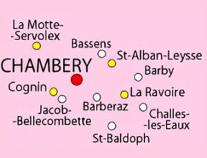 Principales villes autour de Chambéry dans le département de la Savoie.