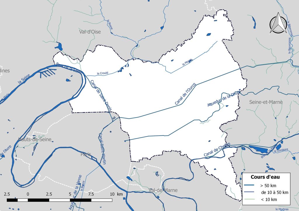 Carte hydrographique de la Seine-Saint-Denis.