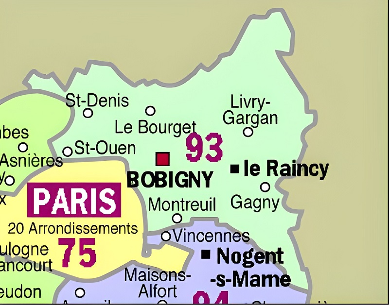 Carte des principales communes de la Seine-Saint-Denis.