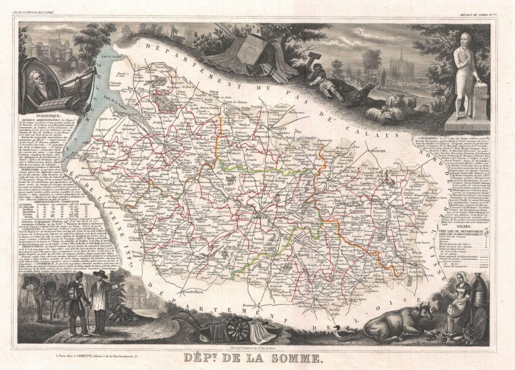 Carte du département de la Somme 1852.