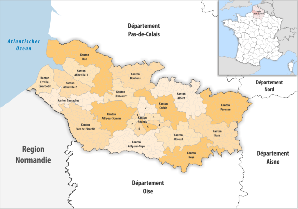 Carte des cantons du département de la Somme.