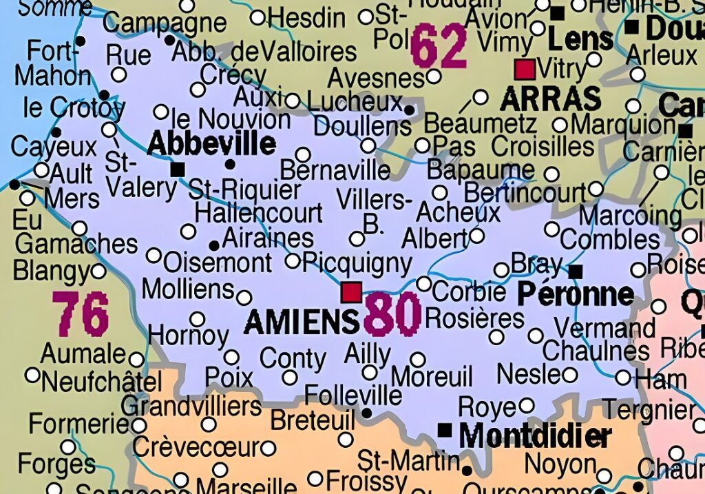 Carte des principales communes de la Somme.