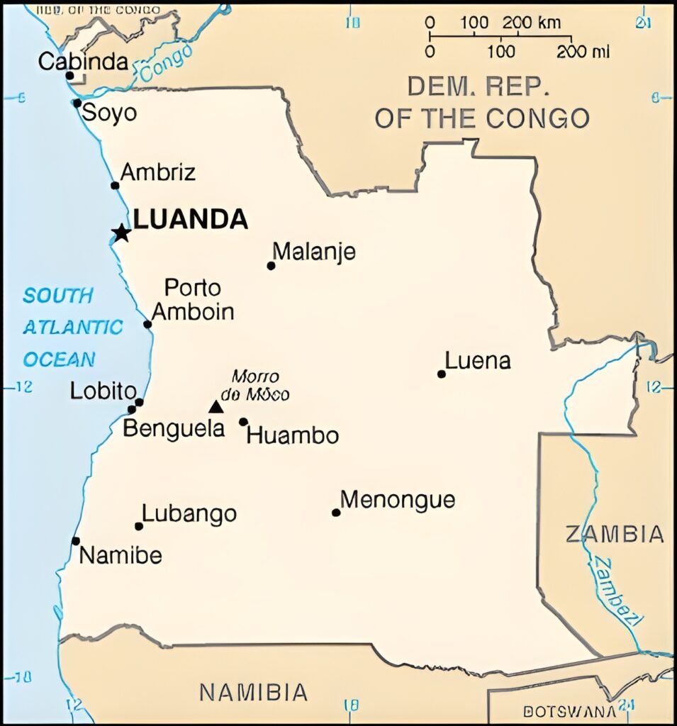 Carte des principales villes d'Angola