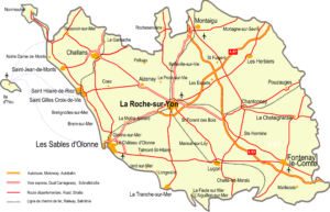 Carte des principaux axes routiers de la Vendée