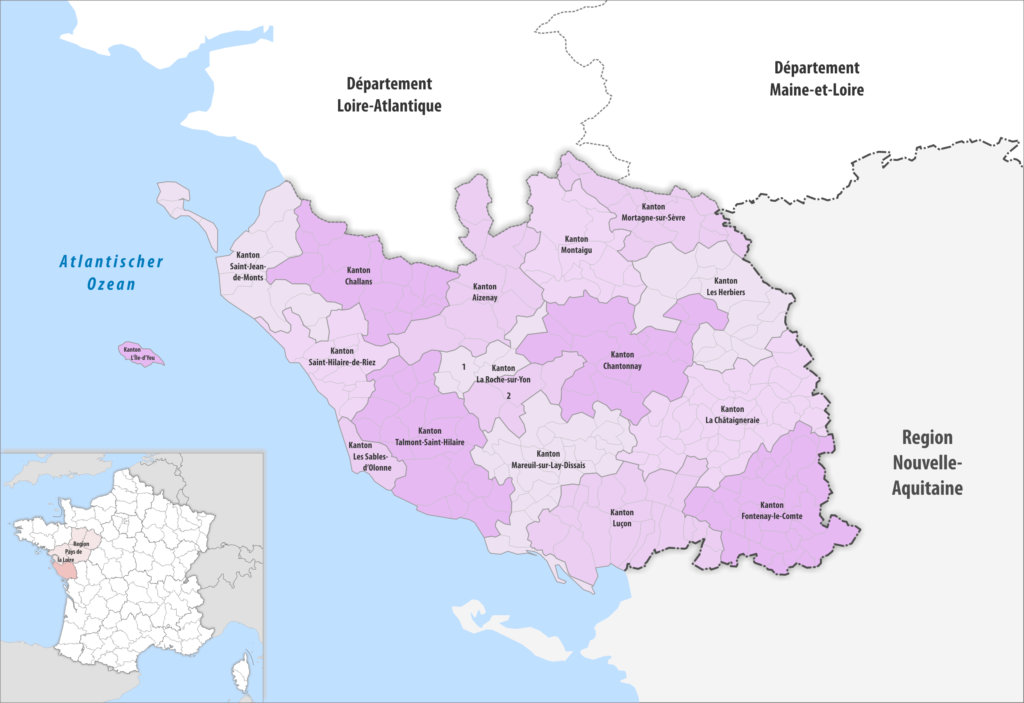 Carte des cantons du département de la Vendée.
