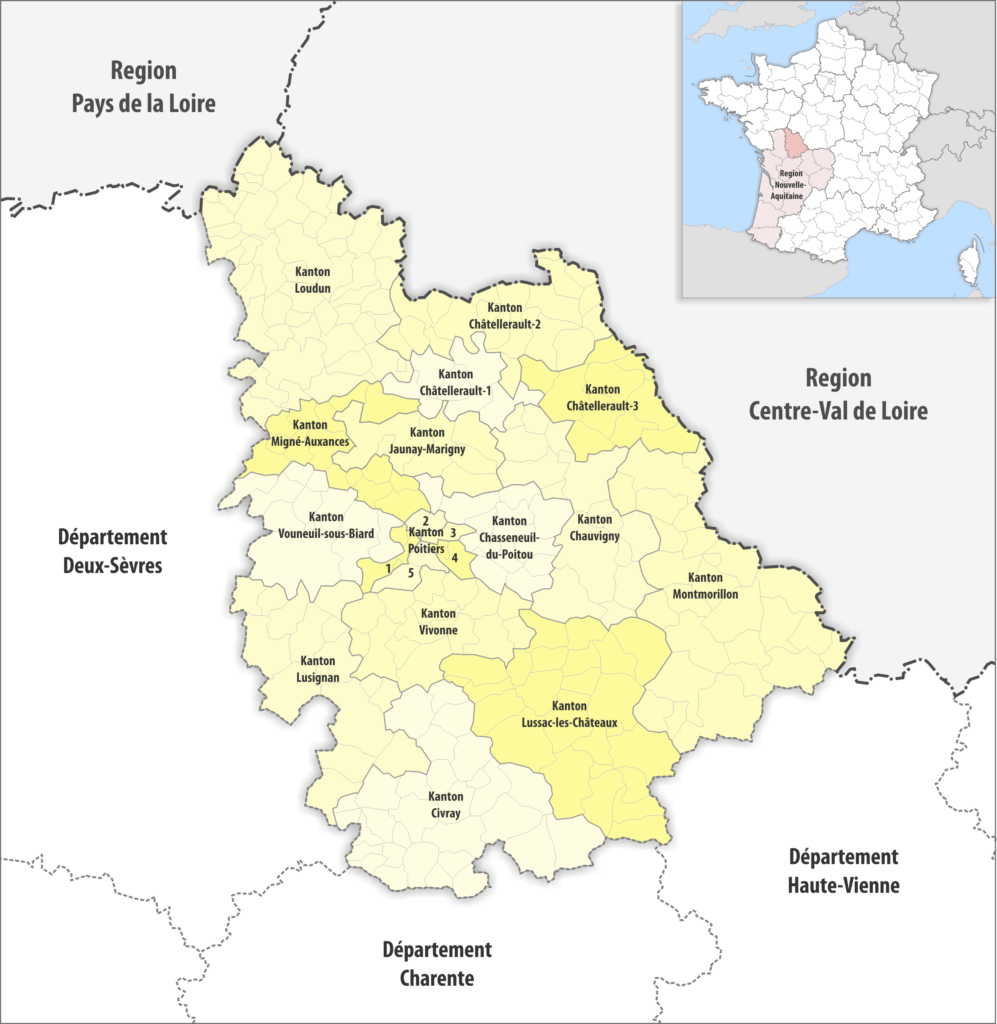 Carte des cantons du département de la Vienne.