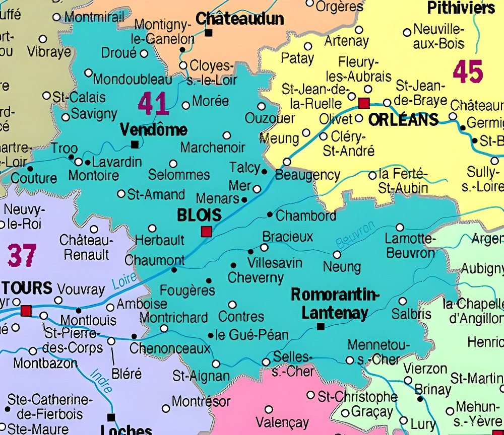 Carte des principales communes de Loir-et-Cher.