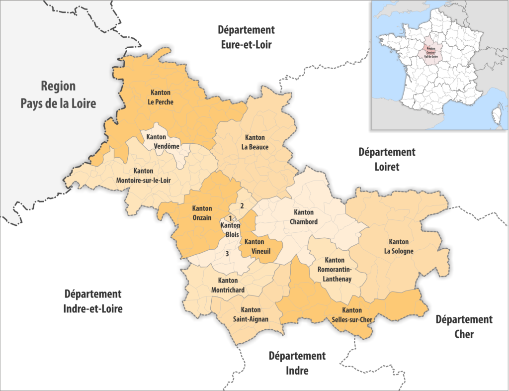 Carte des cantons du département de Loir-et-Cher.