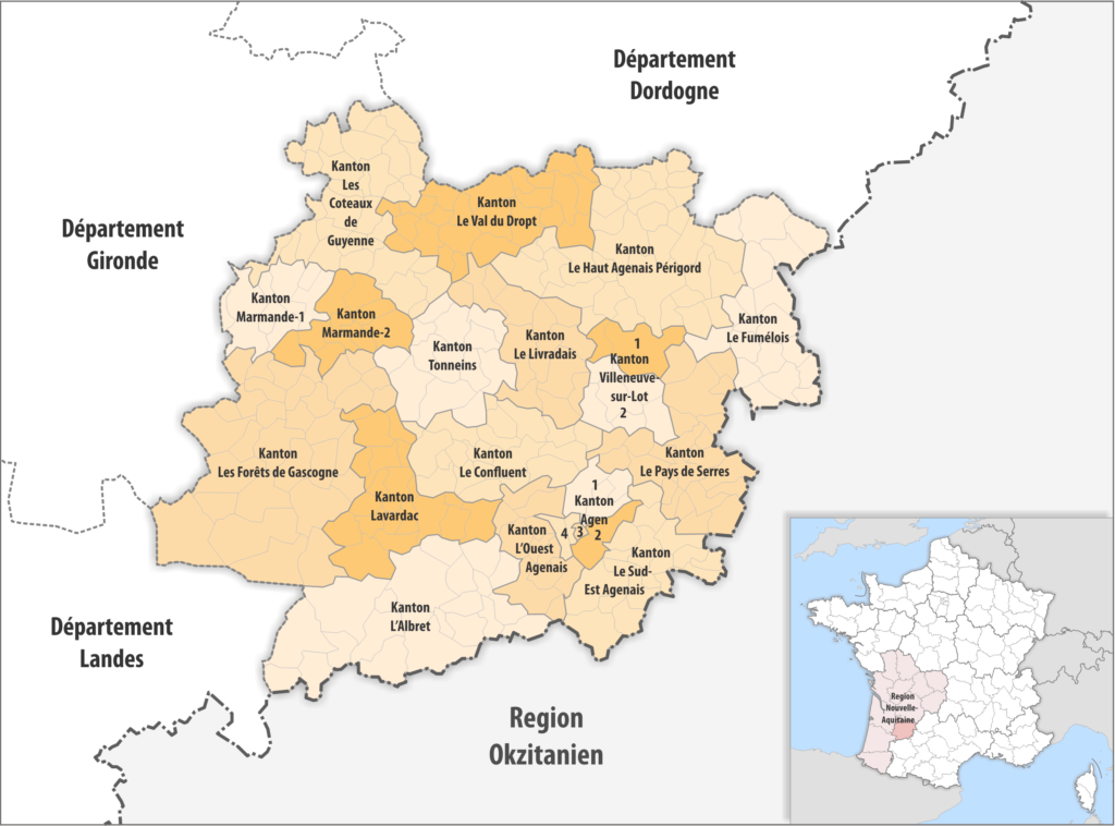 Carte des cantons du département de Lot-et-Garonne.