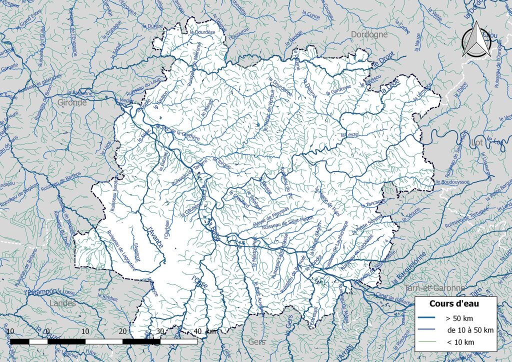 Carte hydrographique de Lot-et-Garonne.