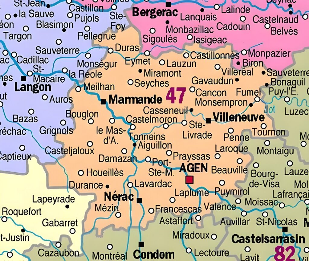 Carte des principales communes de Lot-et-Garonne.
