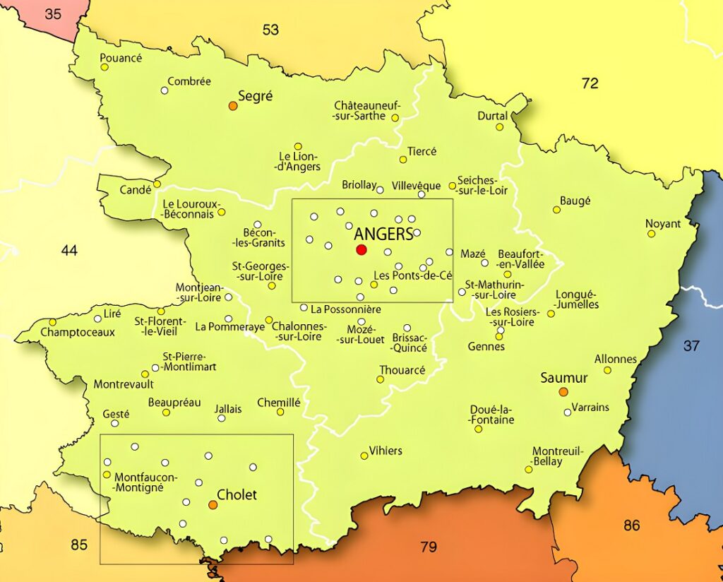 Carte des principales communes de Maine-et-Loire