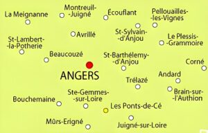 Carte des principales villes des environs d'Angers.