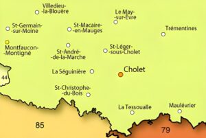 Carte des principales villes des environs de Cholet.