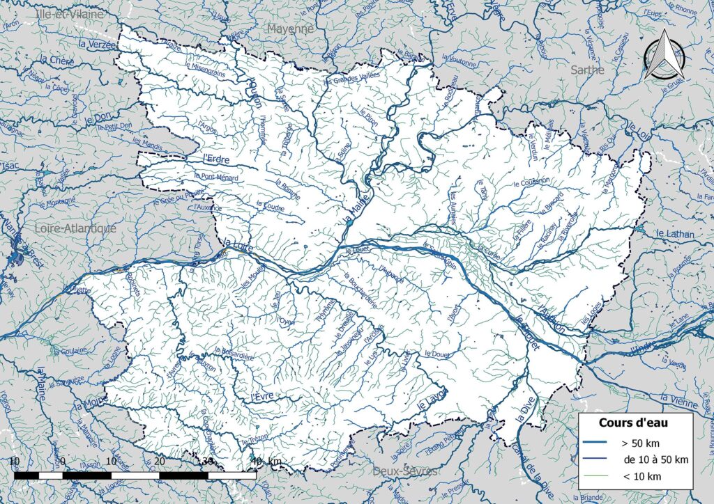 Carte hydrographique de Maine-et-Loire.