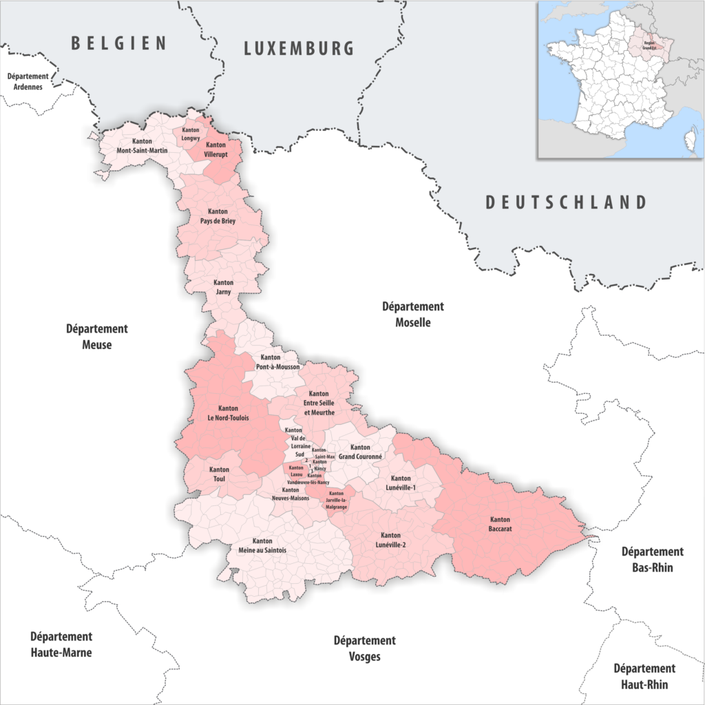 Carte des cantons du département de Meurthe-et-Moselle.