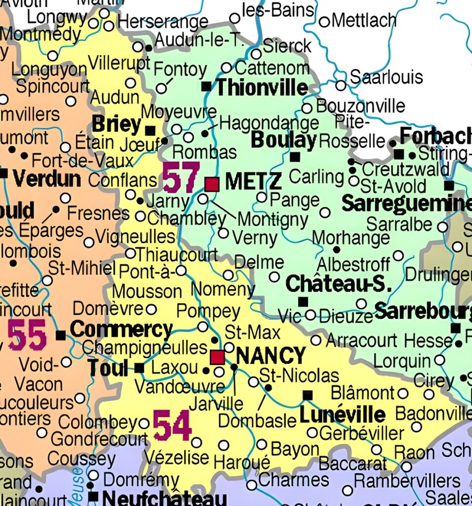 Carte des principales communes de Meurthe-et-Moselle.