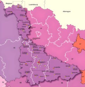 Carte des principales villes de Meurthe-et-Moselle.