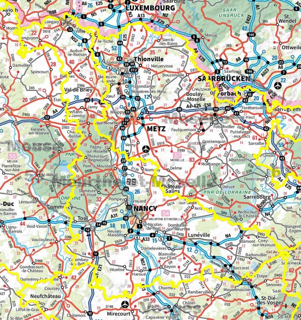 Carte routière de Meurthe-et-Moselle.
