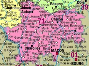 Carte des principales communes de Saône-et-Loire