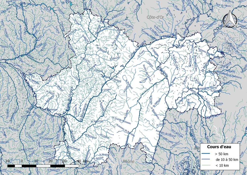 Carte hydrographique de Saône-et-Loire.