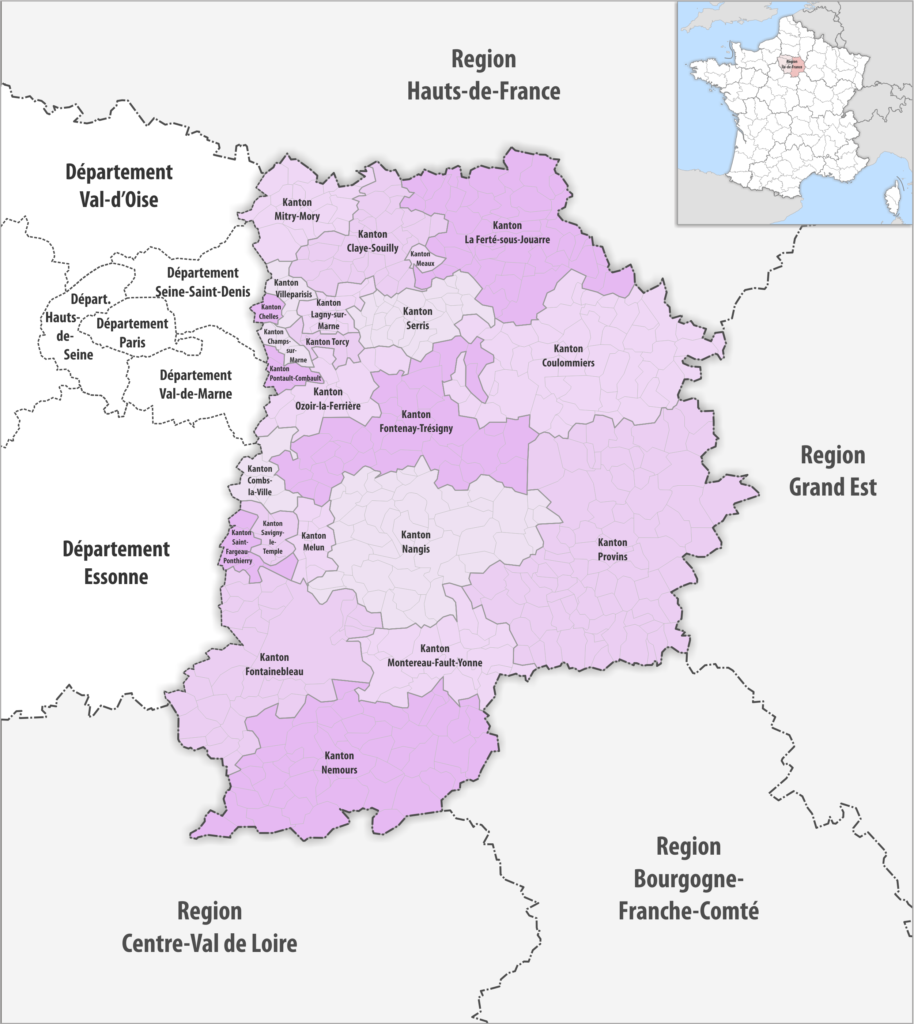 Carte des cantons du département de Seine-et-Marne.