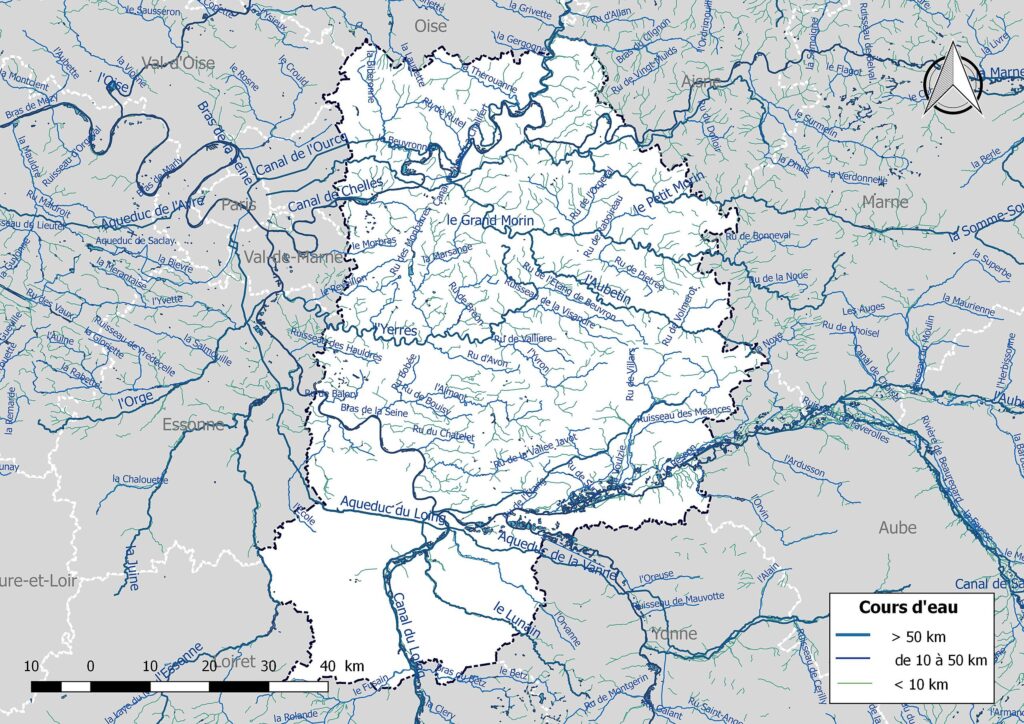 Carte hydrographique de Seine-et-Marne.