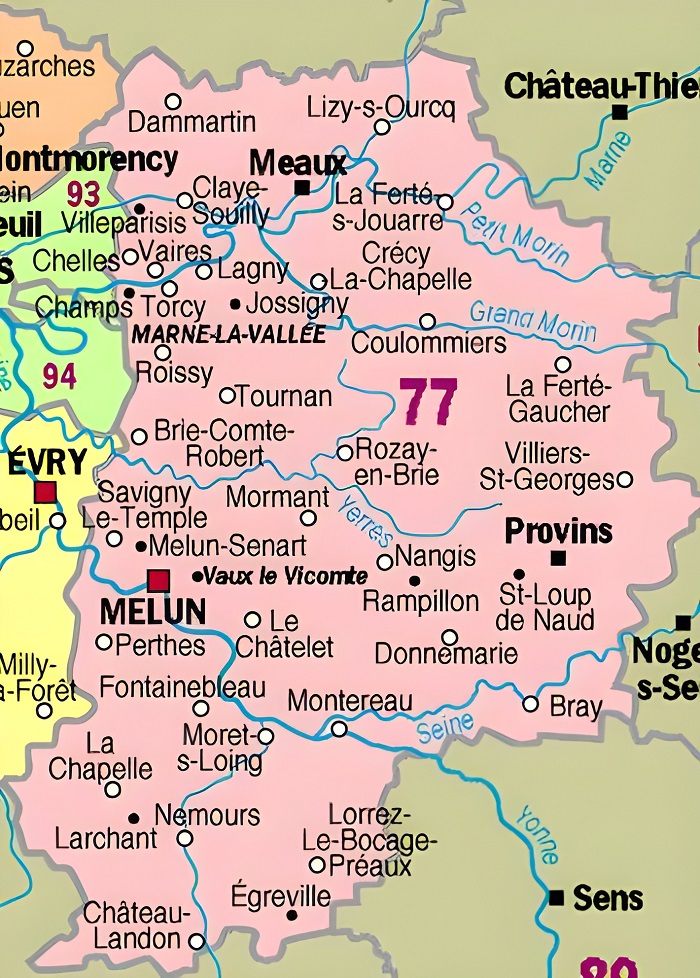 Carte des principales communes de Seine-et-Marne.