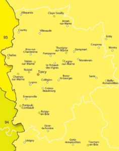 Carte des principales villes de Seine-et-Marne dans les environs de Paris.