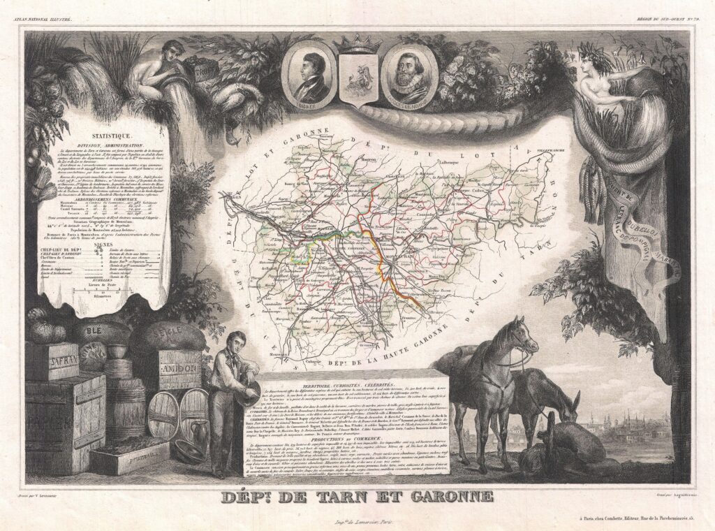 Carte du département de Tarn-et-Garonne 1852.