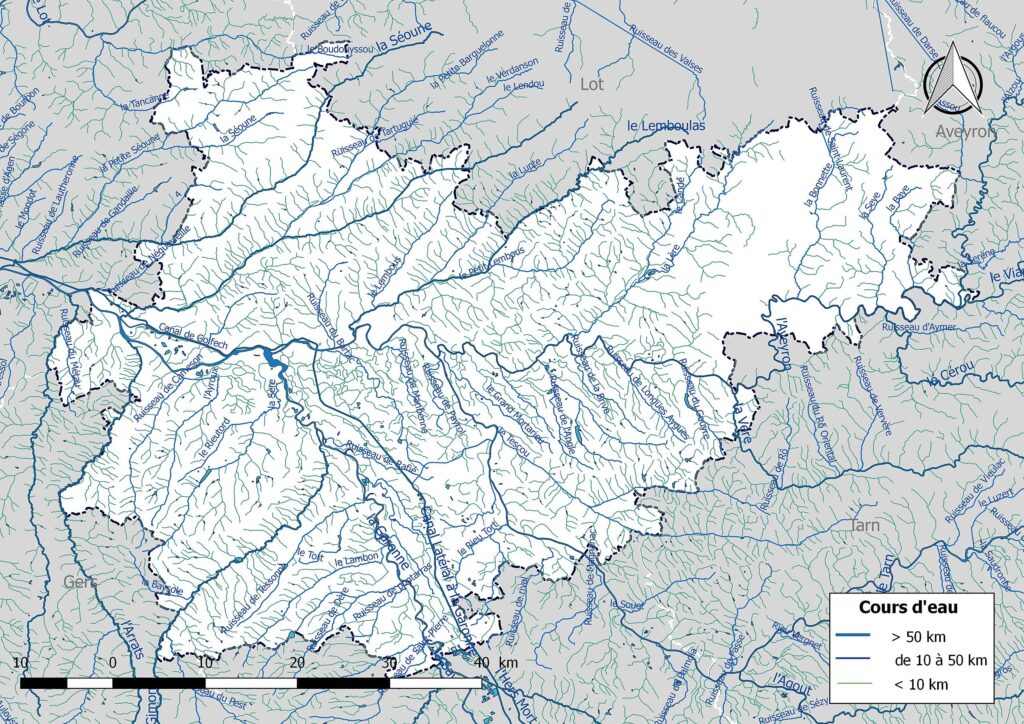 Carte hydrographique de Tarn-et-Garonne.