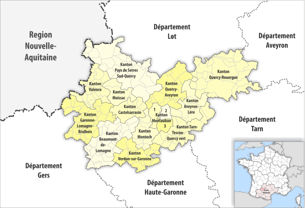 Carte des cantons du département de Tarn-et-Garonne.