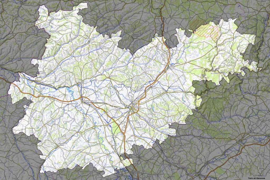 Carte physique du département de Tarn-et-Garonne